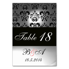 ELEGANT BLACK WHITE GRÅTT DAMASK MONOGRAM BORDSNUMMER
