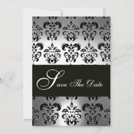 ELEGANT BLACK WHITE GRÅTT DAMASK MONOGRAM Bröllop Spara Datumet