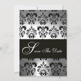 ELEGANT BLACK WHITE GRÅTT DAMASK MONOGRAM Bröllop Spara Datumet