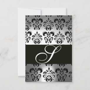 ELEGANT BLACK WHITE GRÅTT DAMASK MONOGRAM OSA KORT