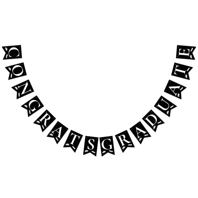 Elegant Black White Gratulerar Student Cap, diplom Vimplar (Alla)