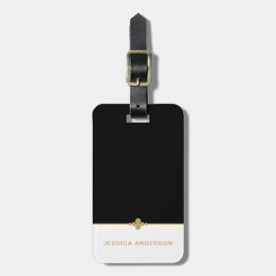 Elegant Black White Guld Bagagebricka