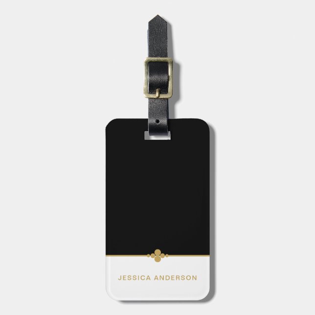 Elegant Black White Guld Bagagebricka (Vertikal Framsida)