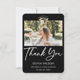 Elegant Black White Guld Blommigt Studenten Photo Tack Kort