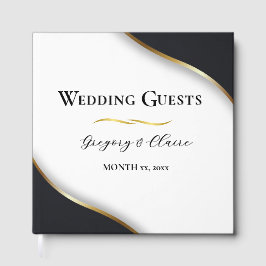 Elegant Black White Guld Bröllop Gästböcker