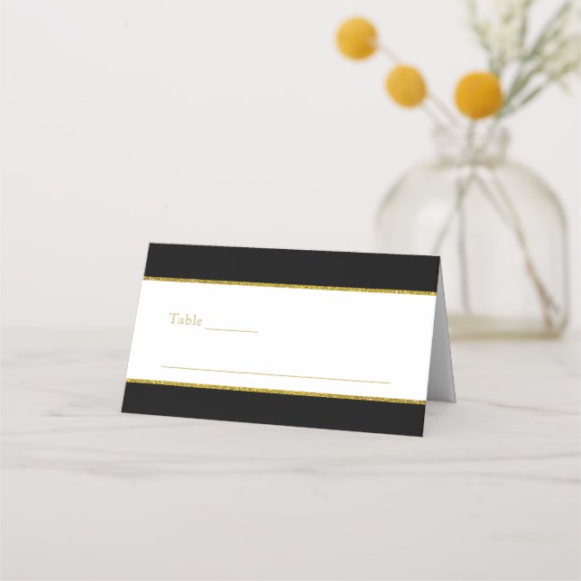Elegant Black White Guld Bröllop Place Card Placeringskort (Framsida)