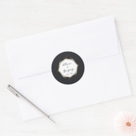 Elegant Black White Guld Bröllop Runt Klistermärke