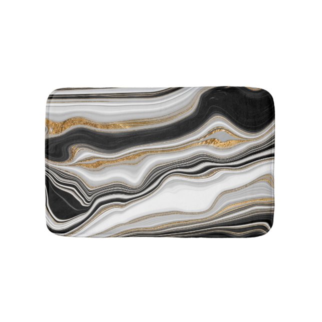 Elegant Black White Guld Marble Badrumsmatta (Framsidan)