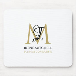Elegant Black White Guld Modern Monogram Namn Musmatta
