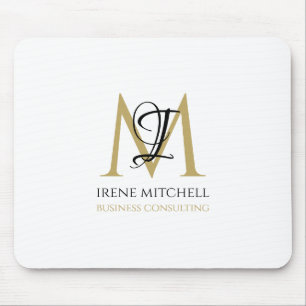 Elegant Black White Guld Modern Monogram Namn Musmatta