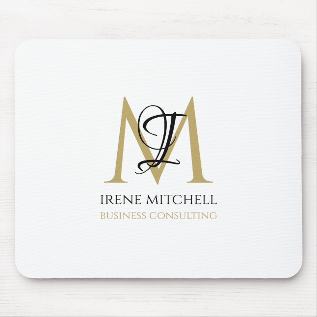 Elegant Black White Guld Modern Monogram Namn Musmatta (Framsidan)
