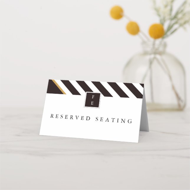 Elegant Black White Guld Rand Bröllop-platskort Placeringskort (Framsida)