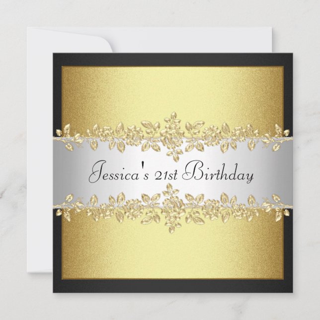 Elegant Black & White Guld Rosor Födelsedagsfest Inbjudningar (Framsida)