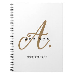 Elegant Black White Guld-skript, Monogram Anteckningsbok