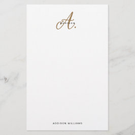 Elegant Black White Guld-skript, Monogram Brevpapper