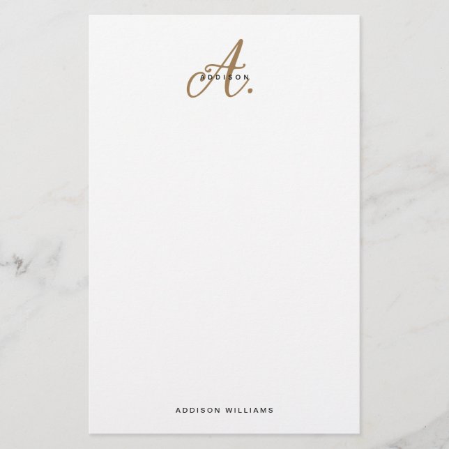 Elegant Black White Guld-skript, Monogram Brevpapper (Framsida)