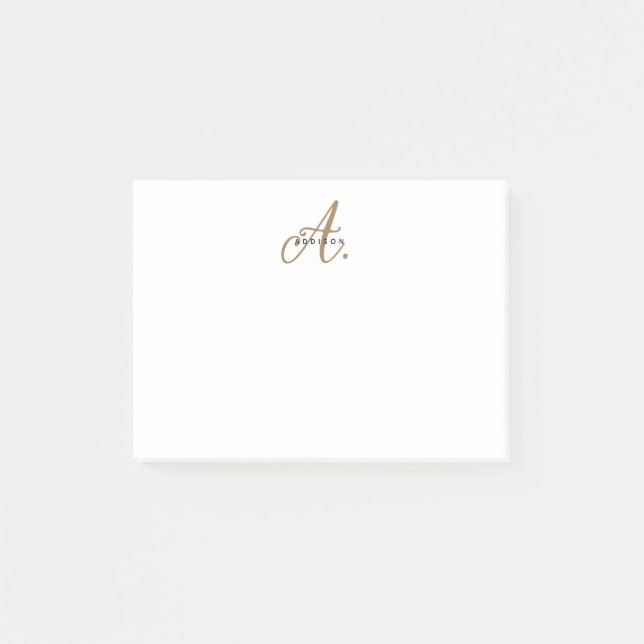 Elegant Black White Guld-skript, Monogram Post-it Block (Framsida)