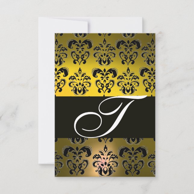 ELEGANT BLACK WHITE GULT DAMASK MONOGRAM OSA KORT (Framsida)