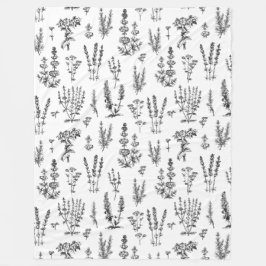 Elegant Black White Herbal Garden Mönster Fleecefilt