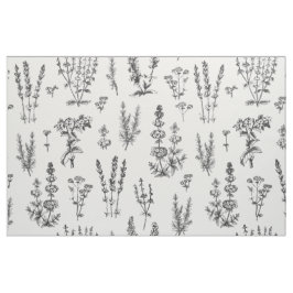 Elegant Black White Herbal Garden Mönster Tyg