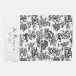 Elegant Black White Horses Toile Rustic Farmhouse Kökshandduk