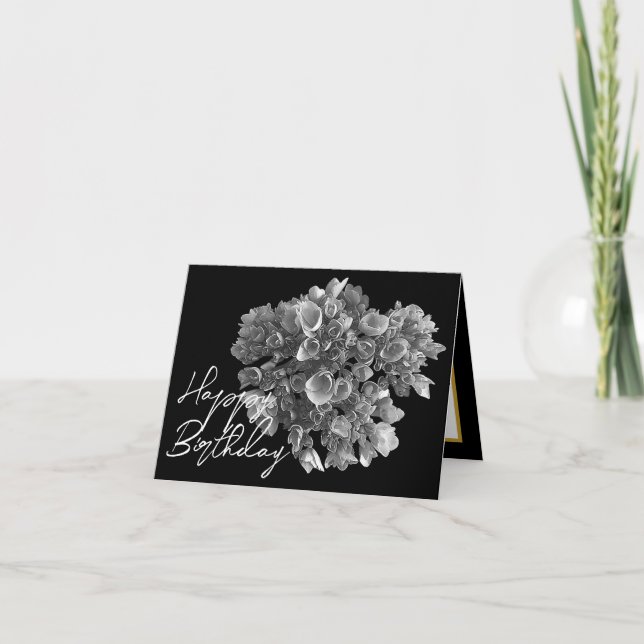 Elegant Black White Hydrangea Botanical Birthday Kort (Framsida)