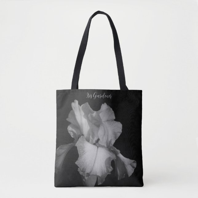 Elegant Black White Iris Photo Personlig Tygkasse (Framsida)
