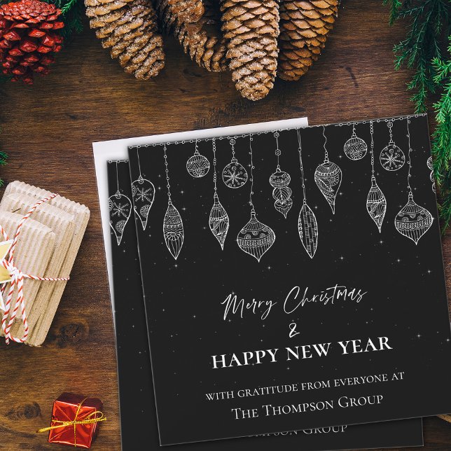 Elegant Black White jul - nyårskoncernen Anteckningskort (Elegant Black White Christmas New Year Corporate Note Card)