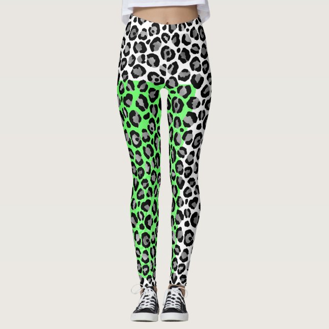 Elegant Black White Leopard Animal Skriv ut Leggings (Framsida)