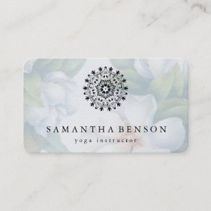 Elegant Black & white Lotus Flower Logotyp Yoga Visitkort