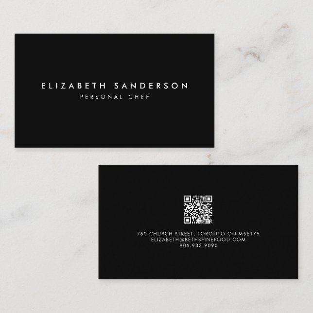 Elegant Black & White Luxury Minimal QR CODE Busin Visitkort (Fram/baksida)