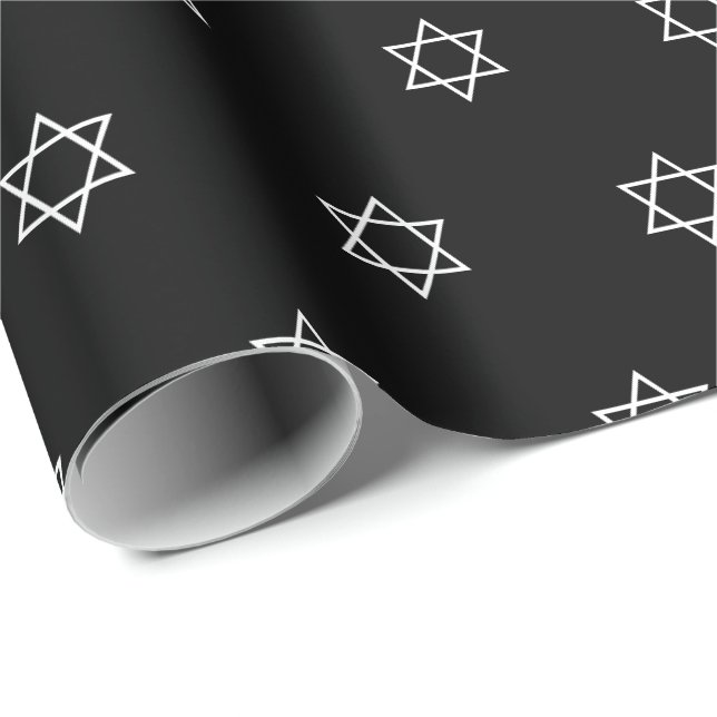 Elegant black white Magen David mönster Hanukkah Presentpapper (Rullad Hörn)