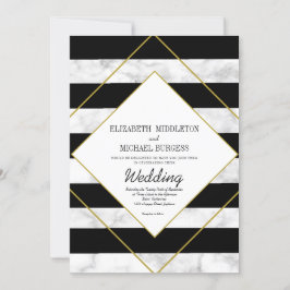Elegant Black White Marble Guld Geometric Bröllop Inbjudningar