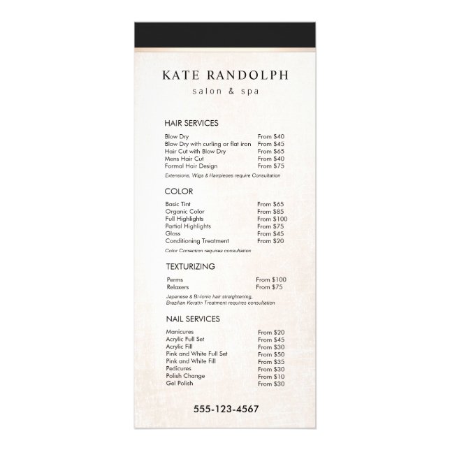 Elegant Black White Marble Salon Pris List-meny Reklamkort (Framsidan)