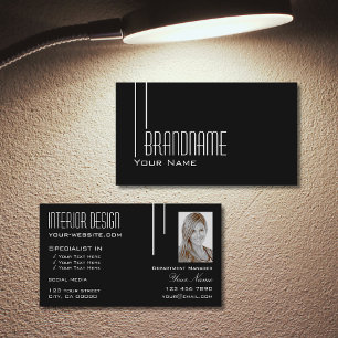 Elegant Black White med Photo Professionell Modern Visitkort