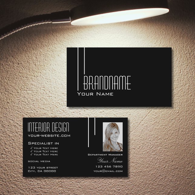 Elegant Black White med Photo Professionell Modern Visitkort (Skapare uppladdad)