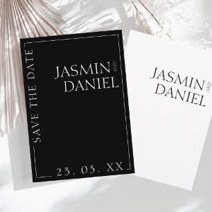 Elegant Black White Minimal Typography Bröllop Spara Datumet