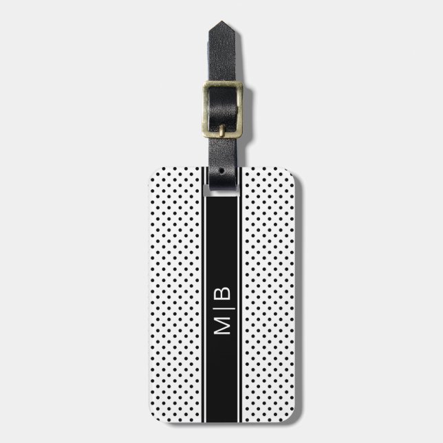Elegant Black White Minimalist Monogram Bagagebricka (Vertikal Framsida)