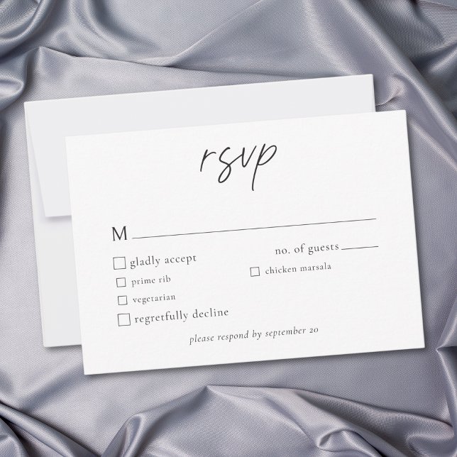 Elegant Black White Minimalist Wedding OSA Kort (Elegant Black White Minimalist Wedding RSVP Card)