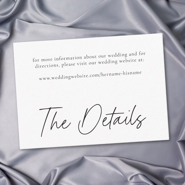 Elegant Black White Minimalist Wedding Tilläggskort (Elegant Black White Minimalist Wedding Enclosure Card)