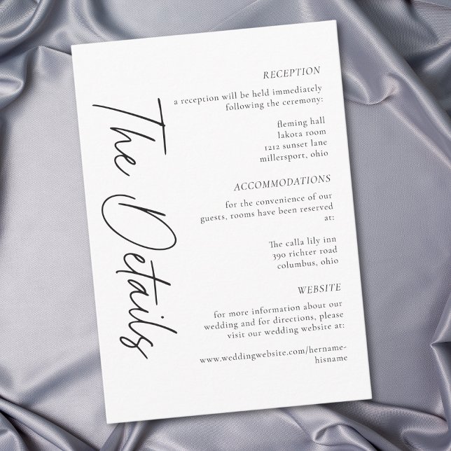Elegant Black White Minimalist Wedding Tilläggskort (Elegant Black White Minimalist Wedding Enclosure Card)