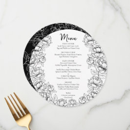 Elegant Black White Modern Boho Round Bröllop Meny