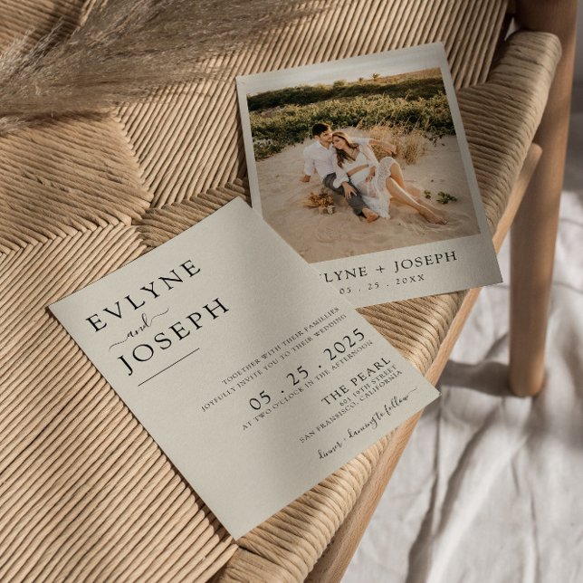 Elegant Black & White Modern Chic Photo Bröllop Inbjudningar (Skapare uppladdad)