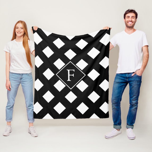 Elegant Black White Modern Monogram Fleecefilt (På plats)