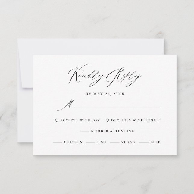 Elegant Black White Modern Script Bröllop OSA Kort (Framsida)