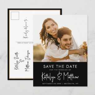 Elegant Black White Modern Script - spara datum Meddelande Vykort