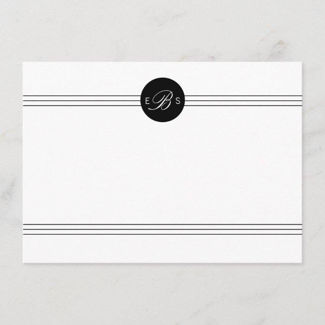 Elegant Black White Monogram Anpassningsbar Statio Anteckningskort (Framsida)