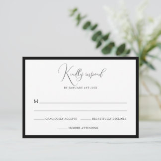 Elegant Black & White Monogram Bordered Wedding OSA Kort