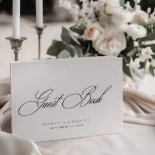 Elegant Black & White Monogram Bröllop Guest Bok