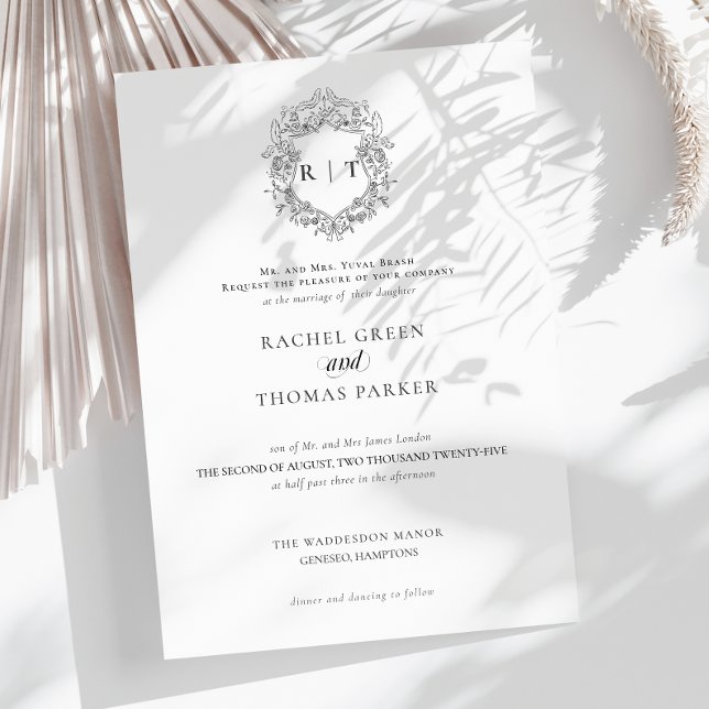 Elegant Black White Monogram Calligraphy Bröllop Inbjudningar (Elegant Black White Monogram Calligraphy Wedding Invitation)